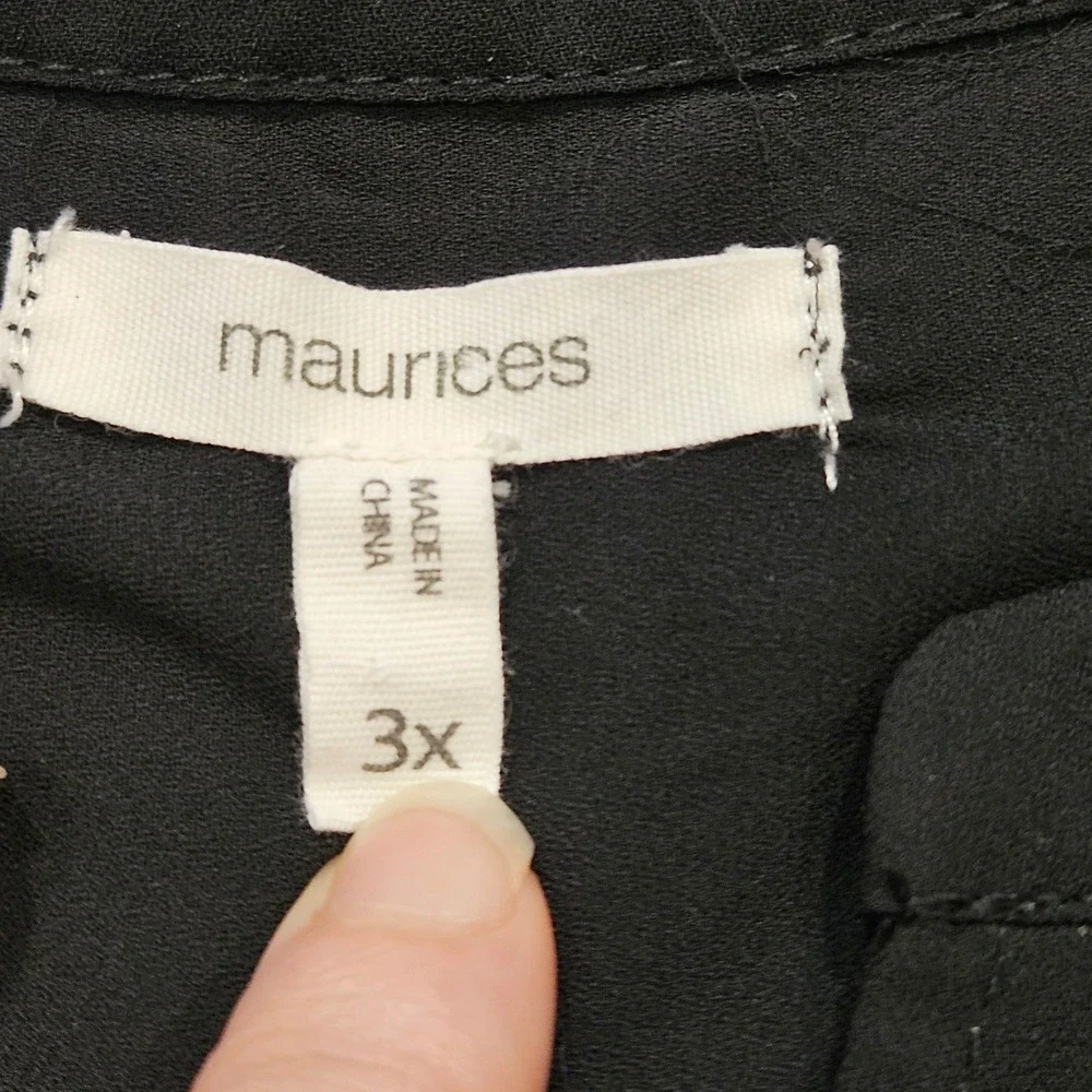 Maurices Womens 3X Black Zip Neck Short Sleeve Blouse High Low Hem Top - Picture 4 of 6